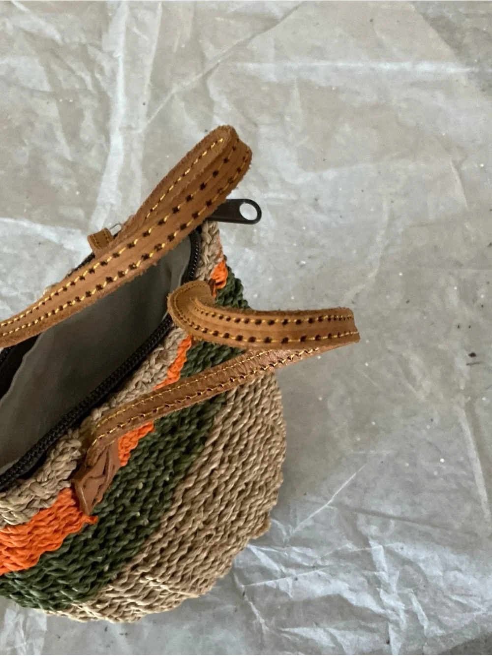 Mini  African Woven Sisal Kiondo Leather Strap with Zip